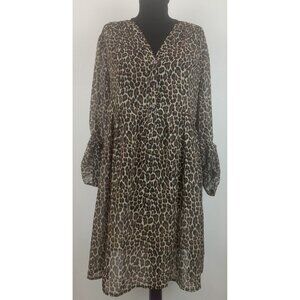 Two by Vince‎ Camuto Women's Animal Print Sheer Dress Empire Waist Size Petite L
